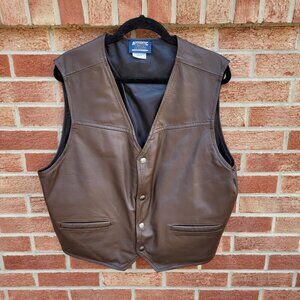 Authentic NRA Gear Leather Vest Concealed Carry Men's Size Large Brown Lined